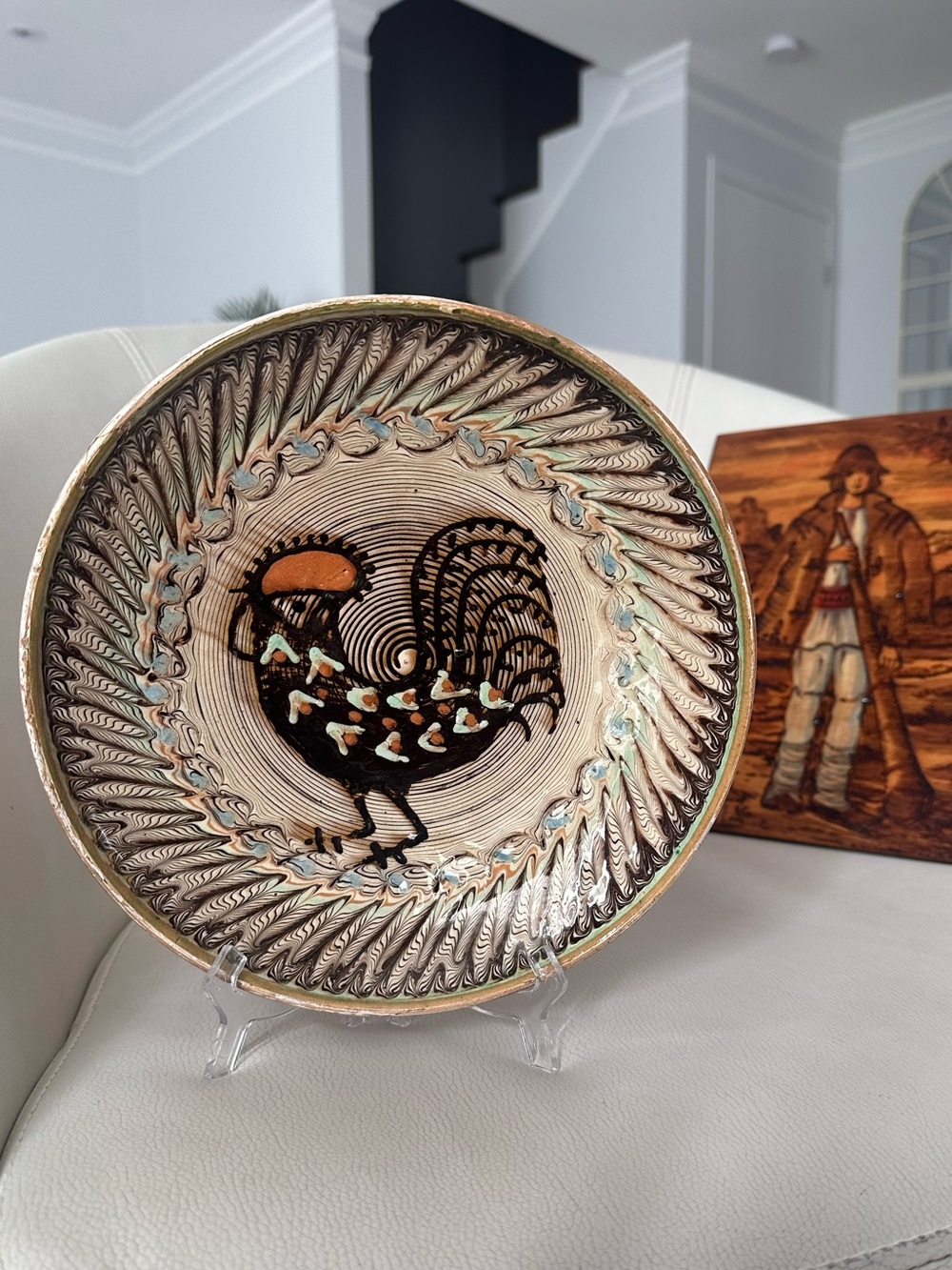 Decorative Ceramic Rooster Plate in Brown & Cream
